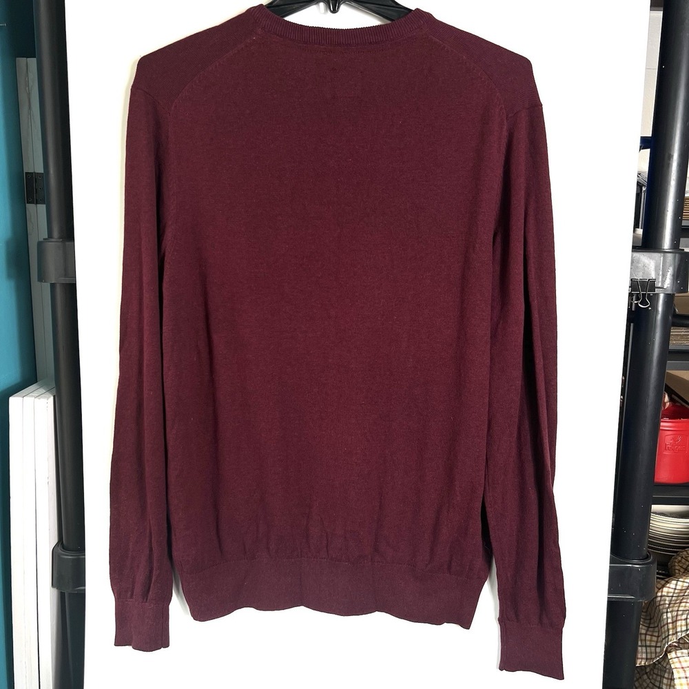 St Johns Bay Mens Size L Sweater Burgundy Cotton Blend V Neck Pullover VGC